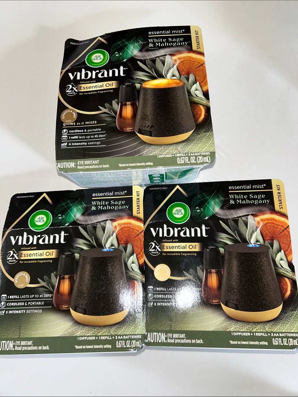 3x Vibrant White Sage & Mahogany Essential Mist Diffuser - Black & Gold